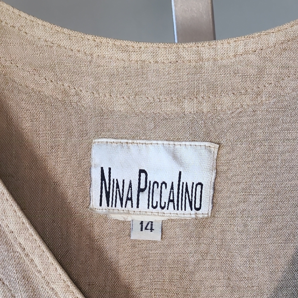 Nina Piccalino Vintage Sleeveless Tan Plaid Button Midi Dress - Picture 2 of 14